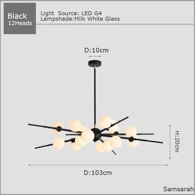 Modern Glass Ball LED Chandelier Gold/Black Pendant Lamp for Living & Dining Spaces