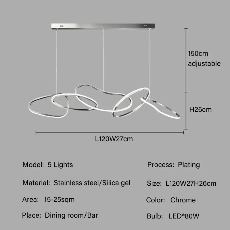 Luxury Steel Pendant Chandelier Dimmable LED Luminarias