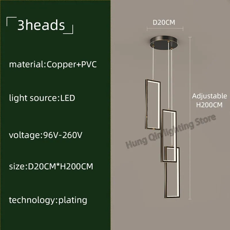 Copper Square Pendant Chandelier with LED Lighting