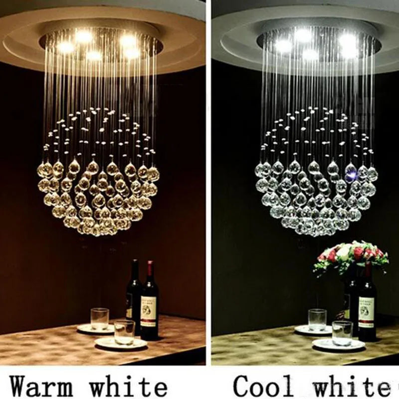 LED Crystal Chandelier Spheric Light Fixture for Living Room & Hotel Hall