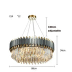 Luxury Crystal Chandelier: Black Golden LED Stainless Steel Pendant