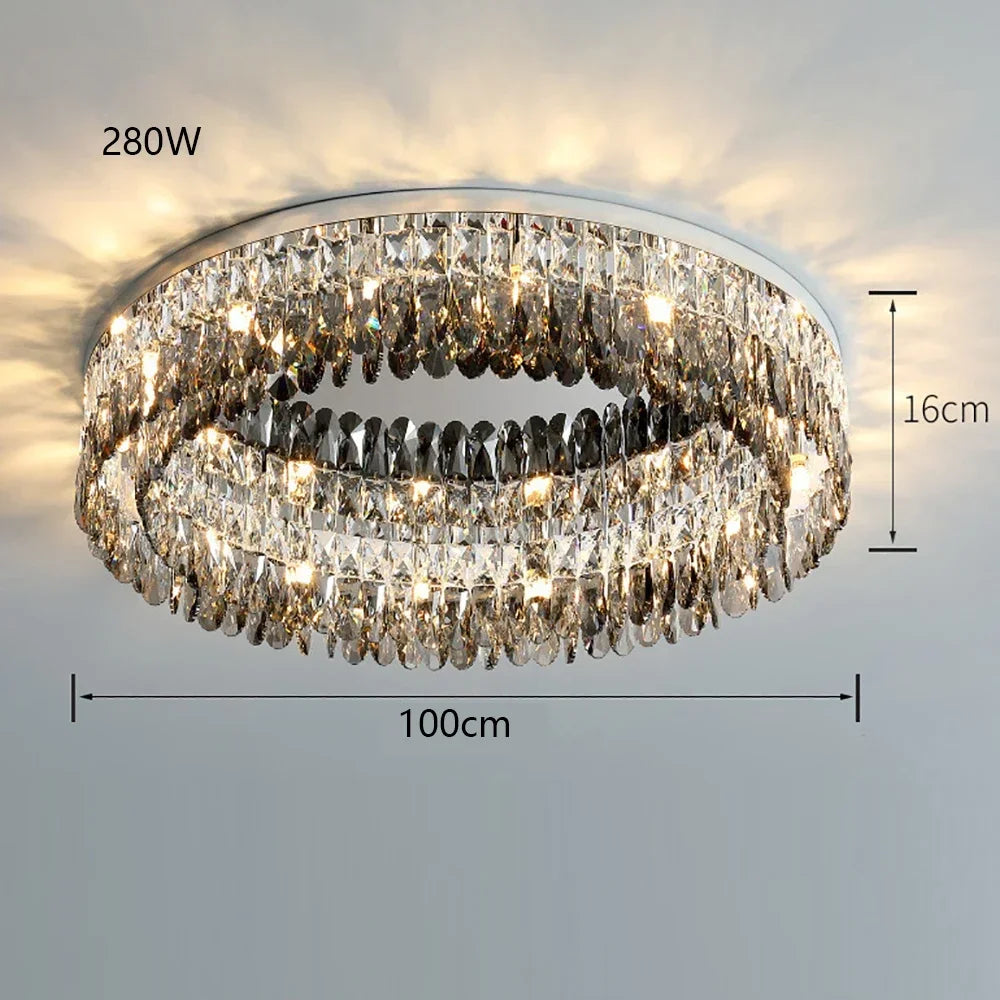 Modern Luxury LED Crystal Ceiling Chandelier for Living Room - Chrome Finish