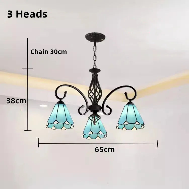 Tiffany Chandeliers: Stained Glass Mediterranean Style Hanging Lamp for Home Lighting