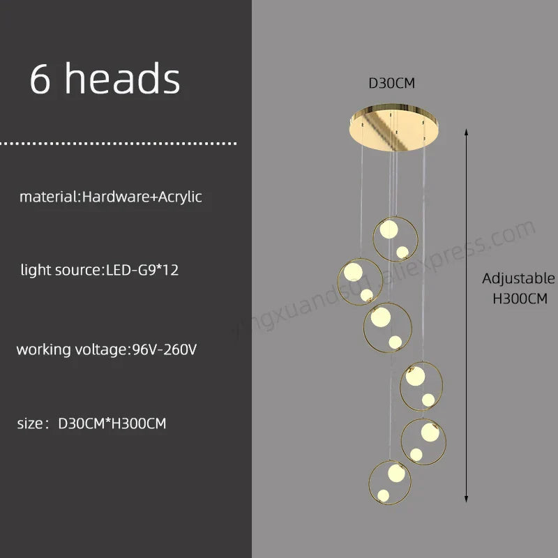 Modern Loft Chandelier Staircase Pendant Light Fixture - Designer Suspension Lustre