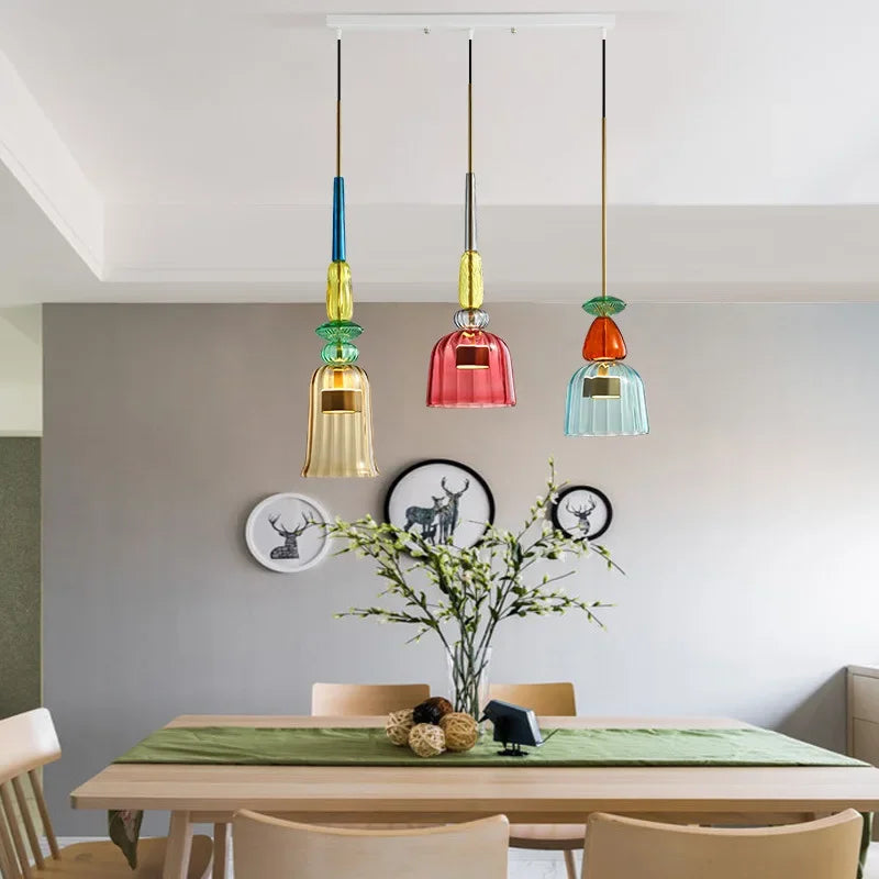 Glass Bedside Pendant Light: Modern Colorful Chandelier for Kitchen Coffee Bedroom