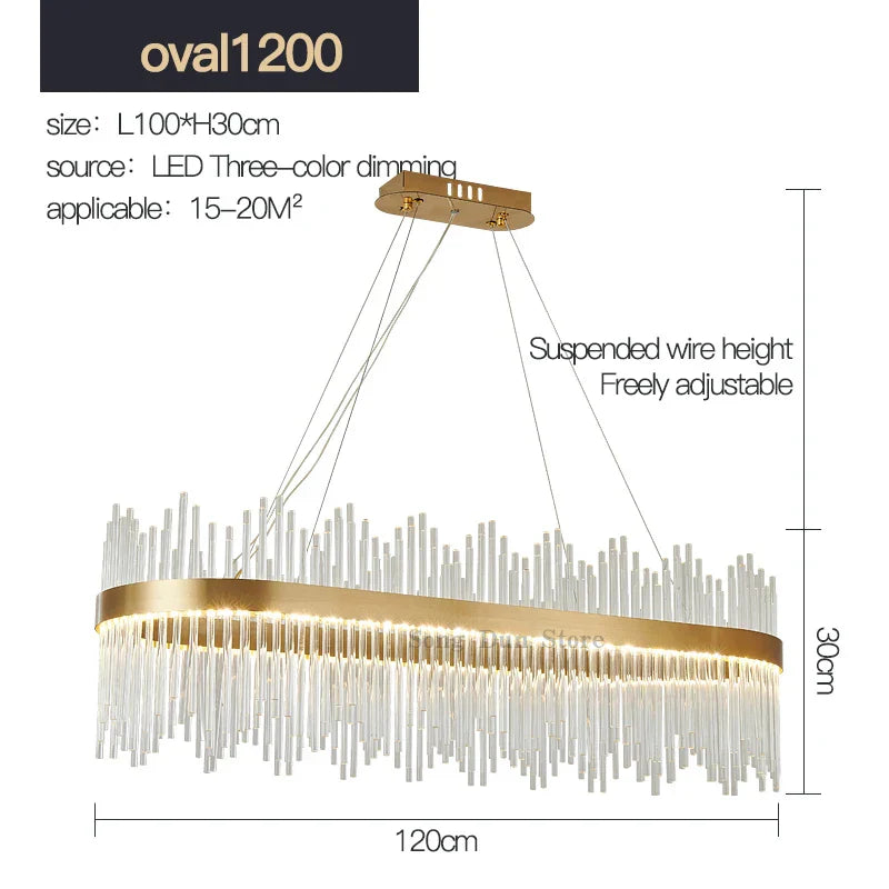 Crystal Rod Round Chandelier: Modern Nordic Light for Living Room, Bedroom, Dining Room, Kitchen