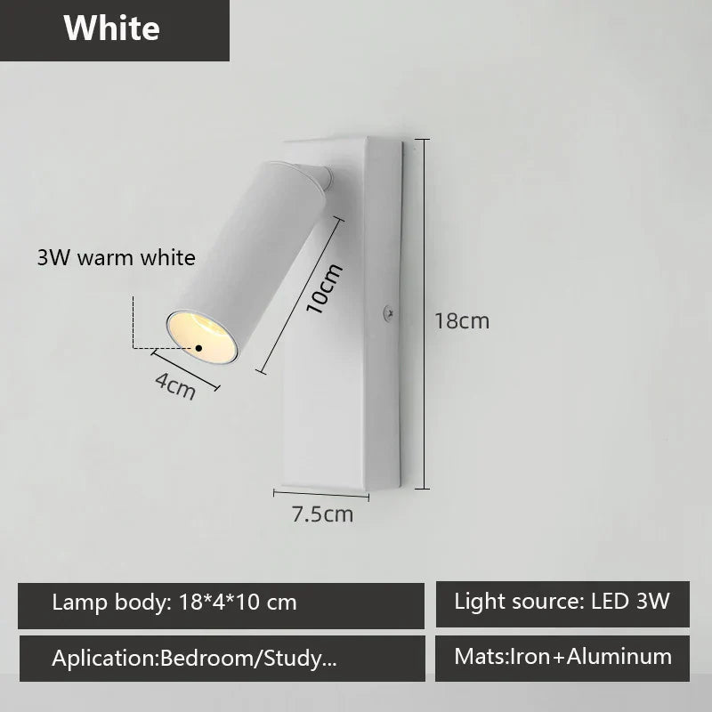 Rotatable 3W LED Wall Sconce Lamp for Bedroom, Hotel - Modern, Black, White