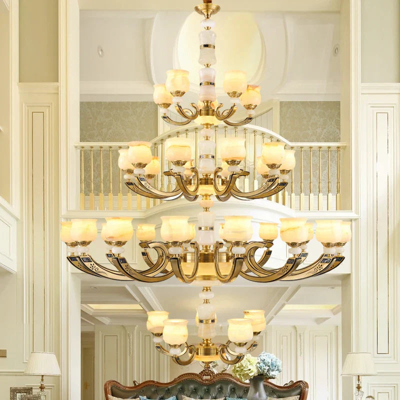 Luxury Natural Jade Chandelier for Duplex Villa and Restaurant, Guangdong Lamps