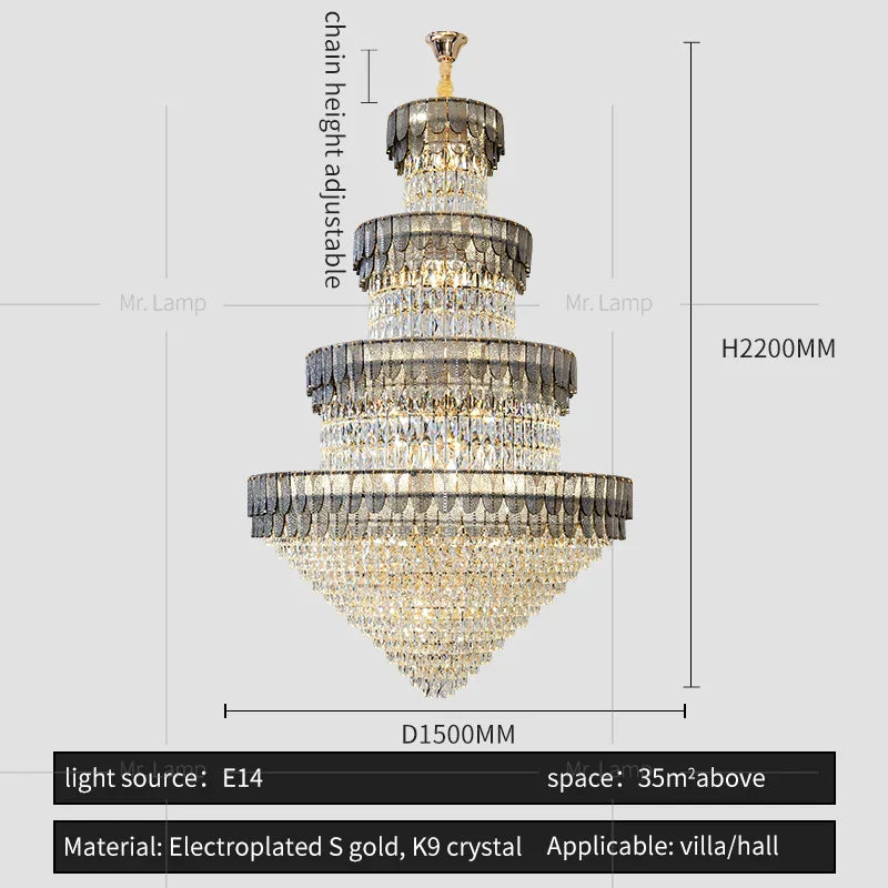 European-Style Duplex Villa Loft Crystal Chandelier - High-End Luxury Lighting Solution