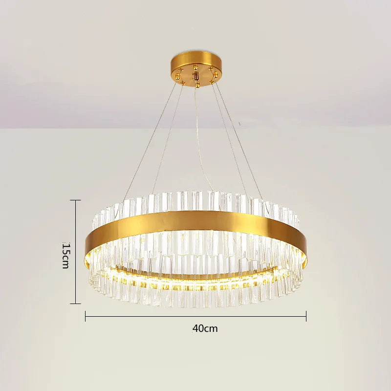 LED Crystal Pendant Light: Modern Nordic Round Chandelier with Dimmable Gold Finish