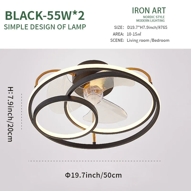 LED Ceiling Fan with Remote Control, Modern Silent Lighting Fixture for Bedroom and Dining Room