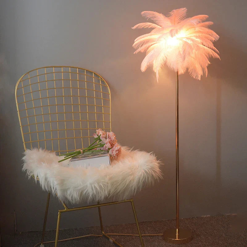 Modern Ostrich Feather Shade LED Floor Lamp for Stylish Indoor Lighting