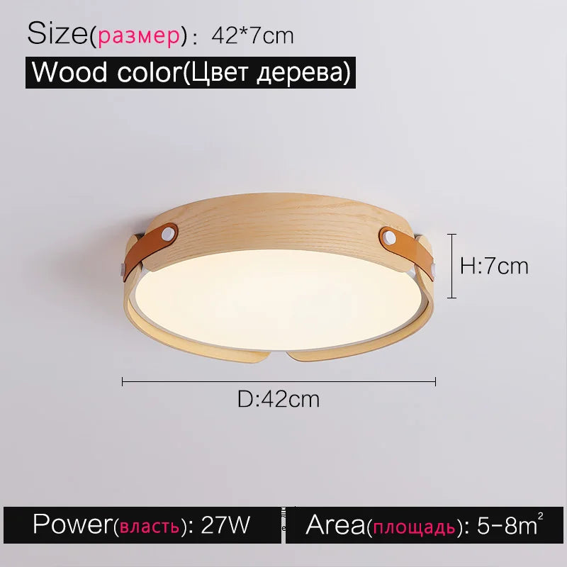 Walnut Round Ceiling Lamp by - Modern Japanese Nordic Bedroom Dining Room Lighting