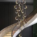 Aluminum LED Chandelier: Luxury Crystal Round Hanging Lamps for Staircase and Attic