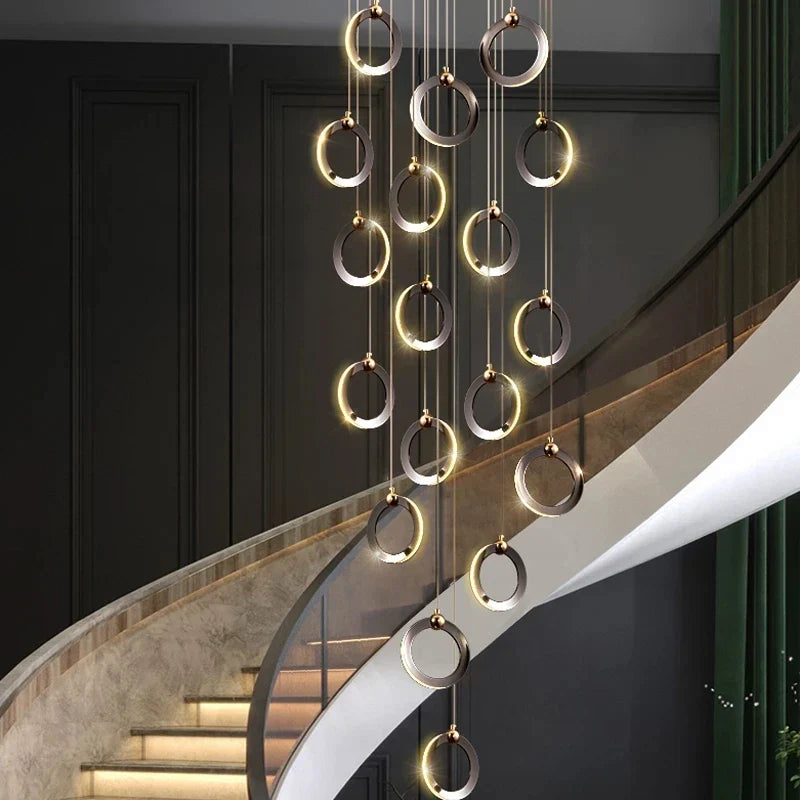 Aluminum LED Chandelier: Luxury Crystal Round Hanging Lamps for Staircase and Attic