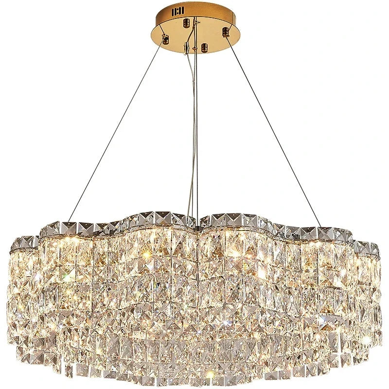 Luxury Crystal Pendant Lights Dimmable LED Foyer Chandelier