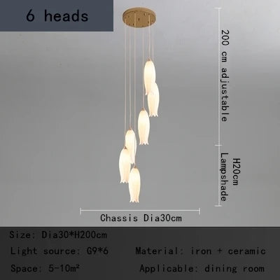 Nordic Tulip Chandelier: Multi-heads Pendant Lamp for Villa, Hotel, Restaurant, Bedroom