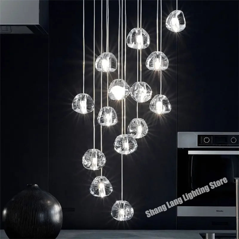 Crystal LED Chandelier Water Droplet Design Luxury Ball Hanging Lamp