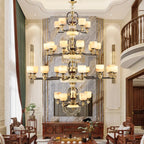 All Copper Jade Chandelier for Living Room, Villa Duplex Multi-storey Lighting