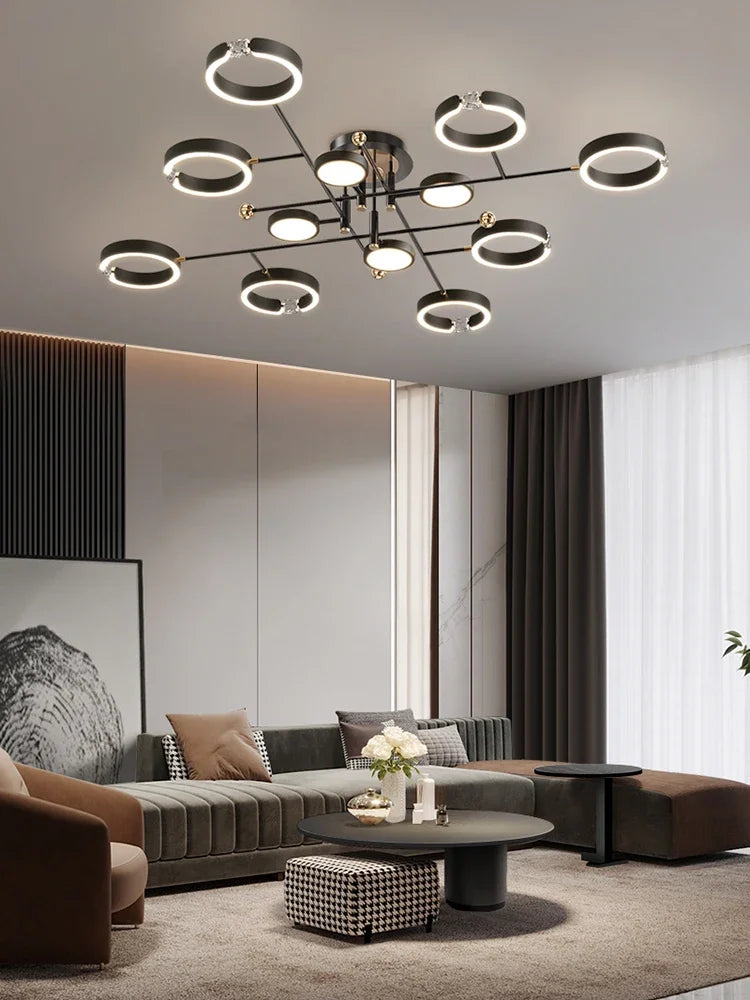 Gold Plated Luxury Chandelier with Remote Control Crystals for Elegant Living & Bedroom Decor