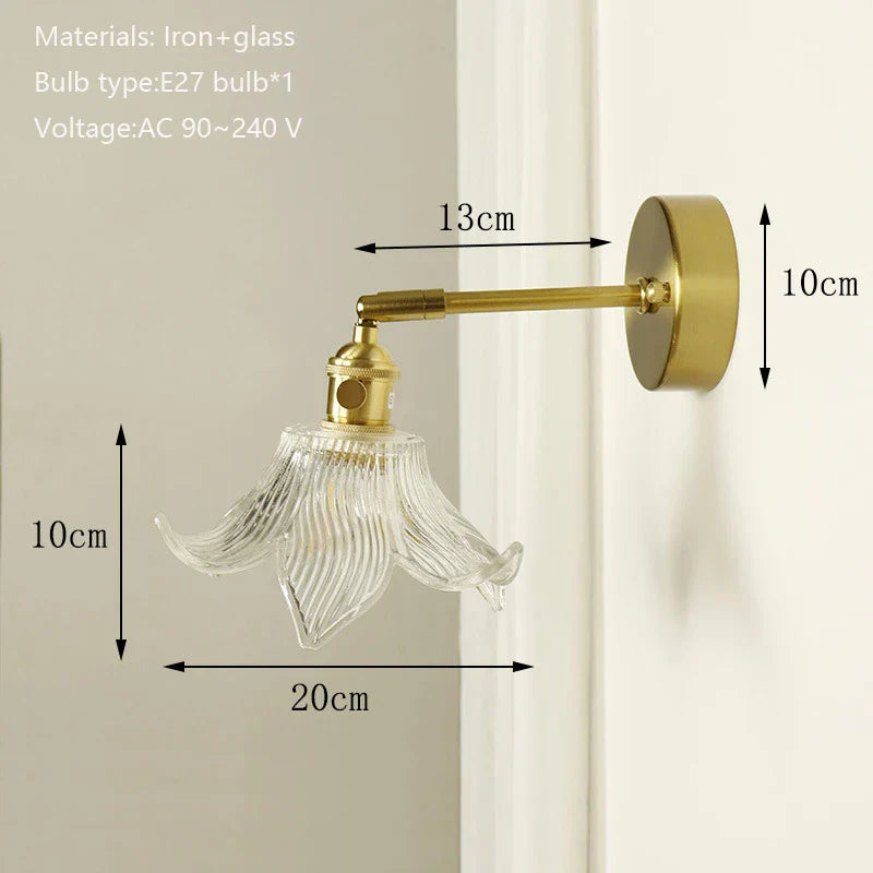 Brass Mirror Wall Sconce with Glass Shade for Bedroom and Living Room