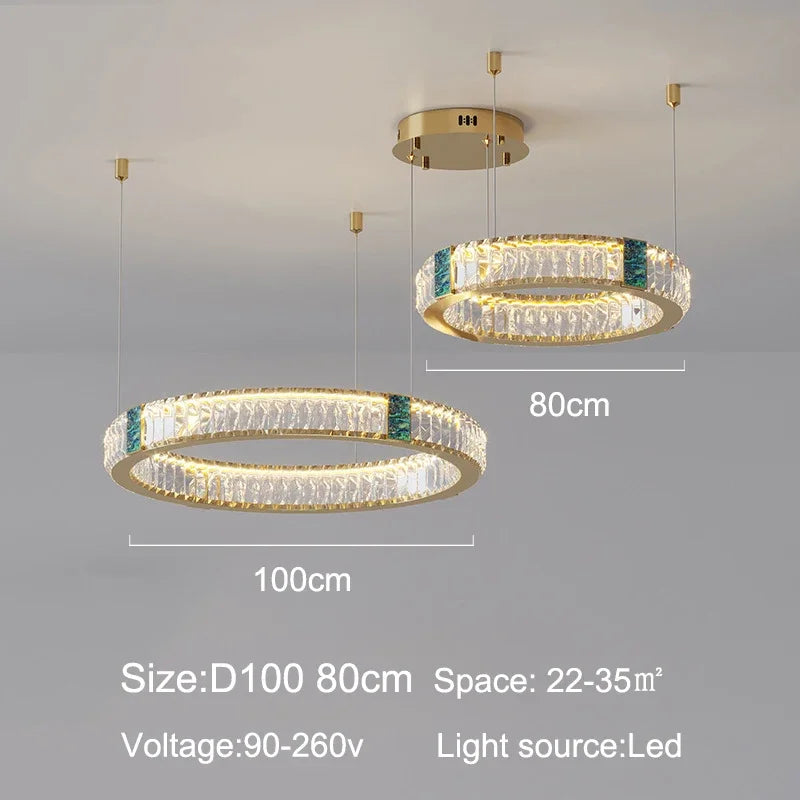 Luxury Golden Crystal Round Ceiling Chandelier with Remote Control LED Light