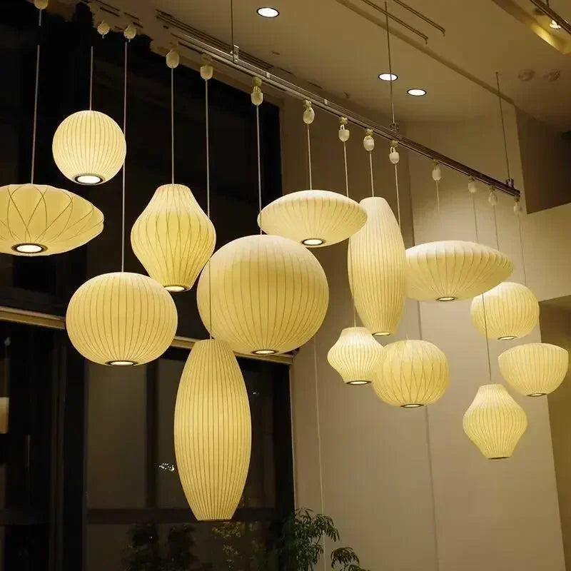 White Silk Pendant Chandelier for Living Room Hotel Hall - Modern Ceiling Lamp