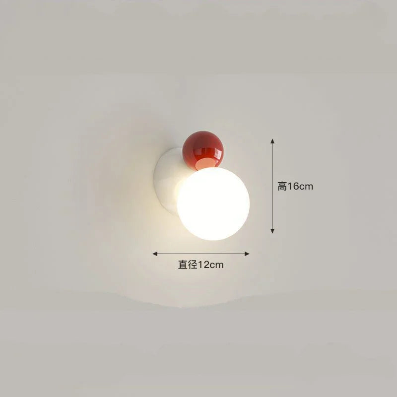 LED Wall Light Red Green White Metal Kids Room Lamp White Acrylic Ball