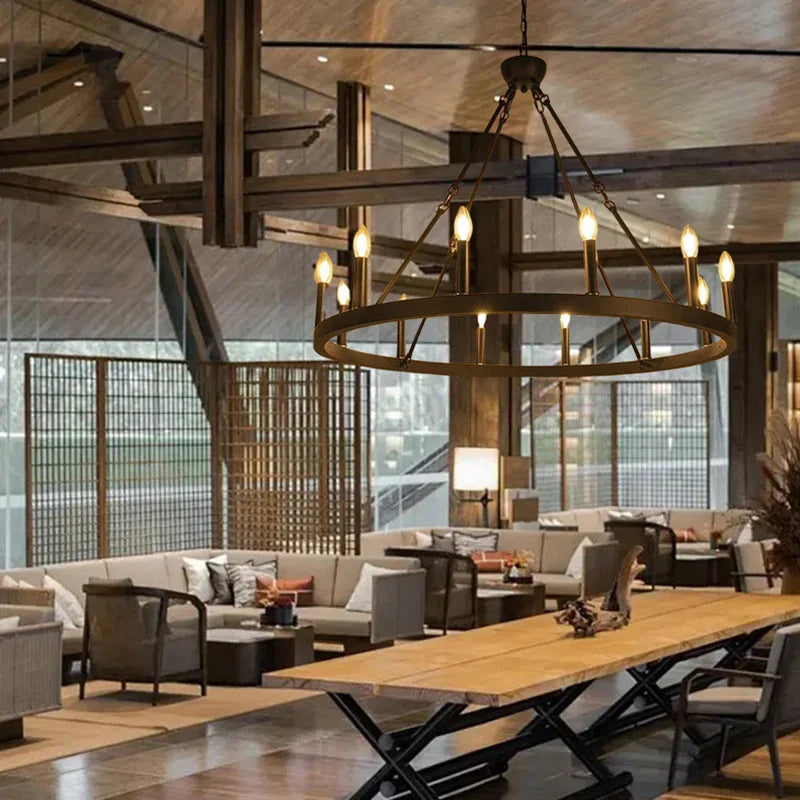 Vintage Iron Round LED Pendant Chandelier for Home, Cafe & Restaurant Decor