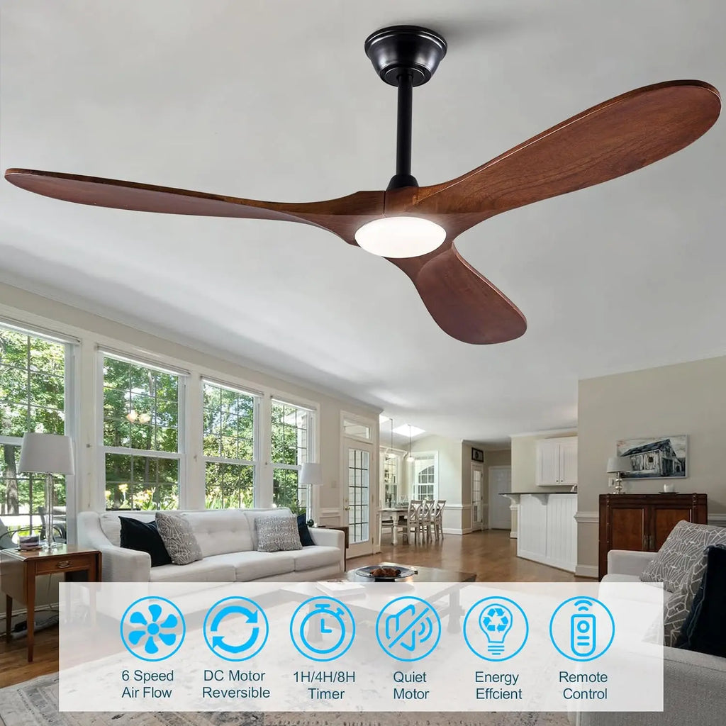 Wooden Ceiling Fan with LED Light and Control - Ideal for Bedroom, Living Room, Office