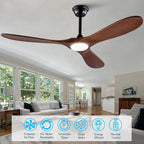 Wooden Ceiling Fan with LED Light and Control - Ideal for Bedroom, Living Room, Office