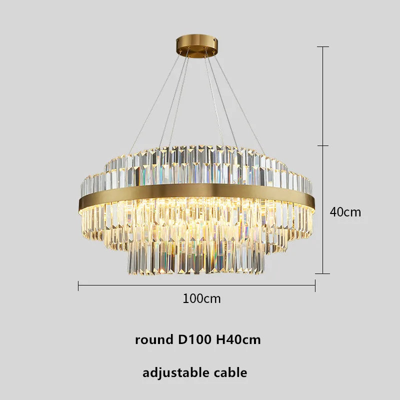 Gold Metal Round Dimmable LED Pendant Light with K9 Crystals