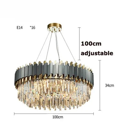 Luxury Crystal Chandelier: Black Golden LED Stainless Steel Pendant