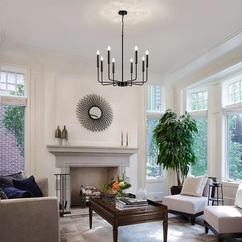 Modern Black Chandelier 6-Light Candle Pendant Light for Dining Room and Kitchen