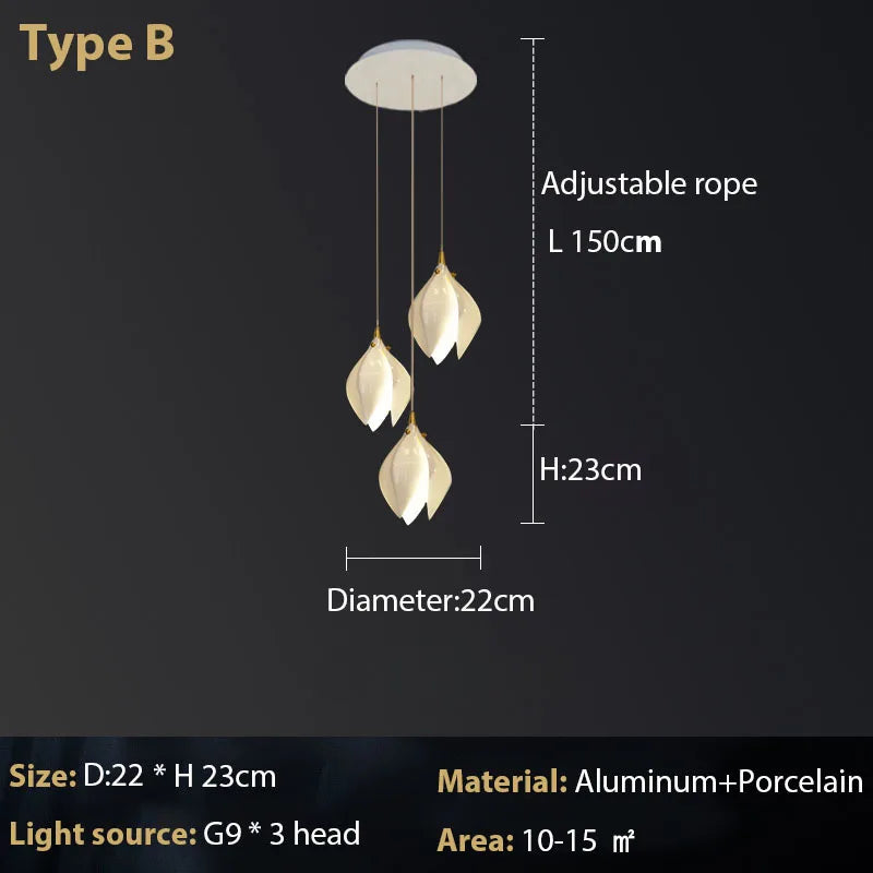 Magnolia Chandelier: Luxury Adjustable Pendant Light for Staircase, Restaurant, Bedroom