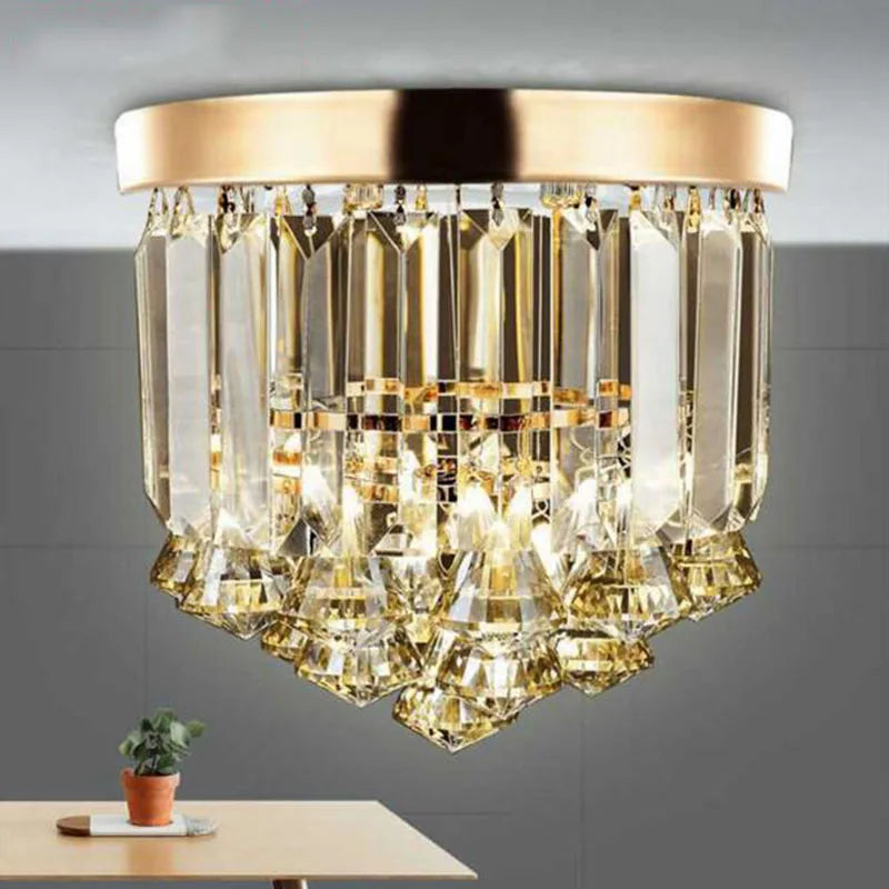 Crystal Round Ceiling Lights: Champagne/Clear Stainless Steel Design for Luxe Spaces