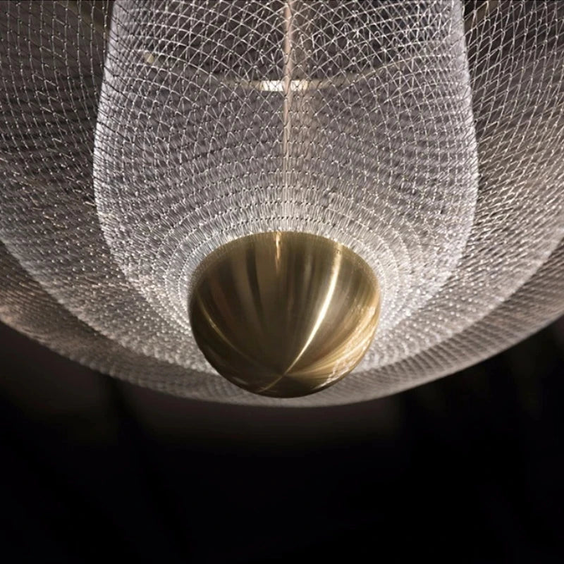 Meshmatics Birdcage Chandelier: Modern Dimmable Pendant Light in Golden & Silver