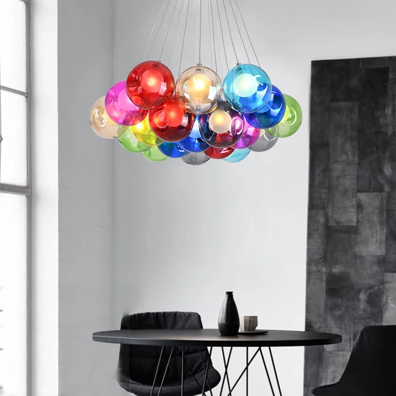 Colorful Glass Ball Bubble Chandelier LED Pendant for Home Dining Room Decor