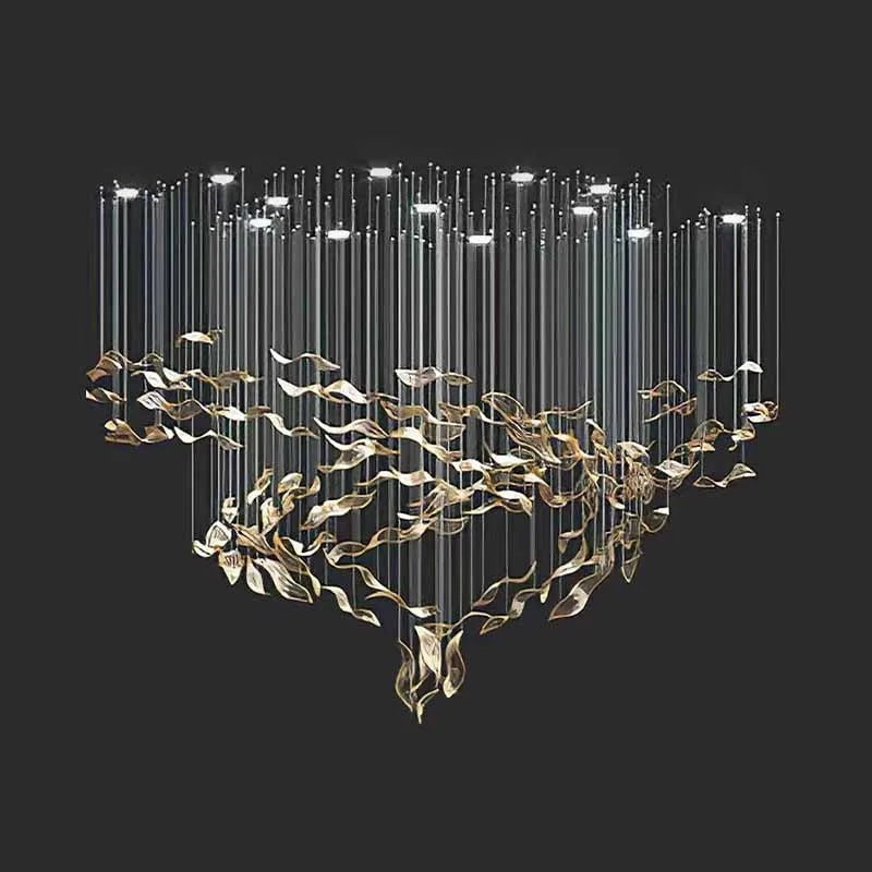 Modern Crystal Glass Pendant Chandelier for High Ceiling Staircase and Home