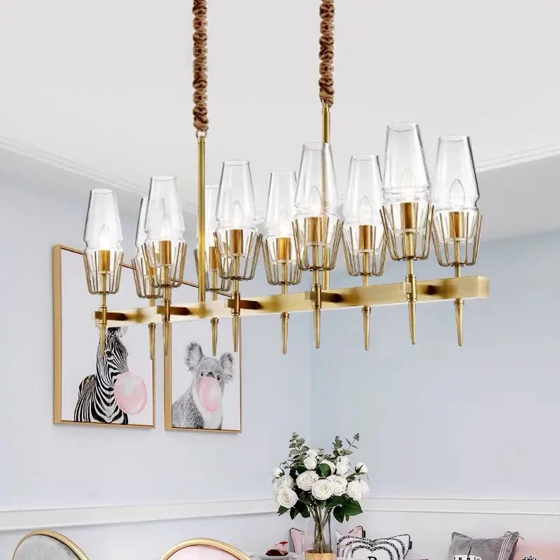 Gold Lustre Glass Chandelier: Modern Luxury Pendant for Living, Dining, Bedroom