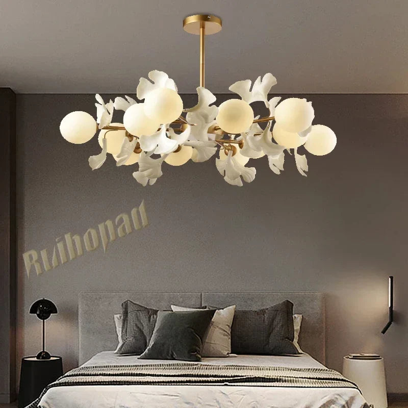 Ginkgo Leaf LED Ceiling Chandelier for Bedroom, Living, Dining Room