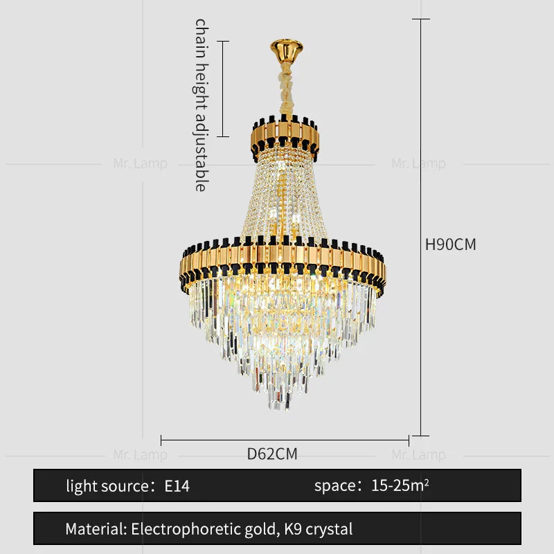 Crystal Chandelier for Duplex Villa Living Room with Intelligent Dimming