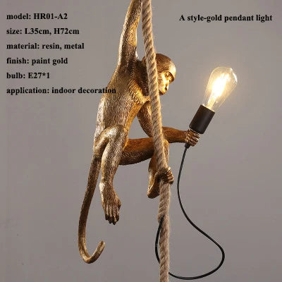 Monkey Resin LED Pendant Chandelier for Nordic Home Decor & Bedroom Lighting