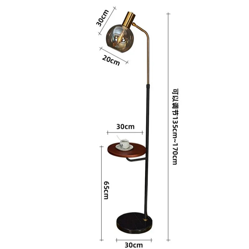 Wireless USB Charging Floor Lamp Round Wood Metal Table Standing Lamp