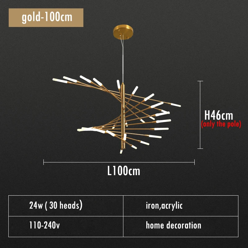 Firework Shape LED Chandelier in Gold and Black for Home Lighting
