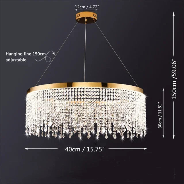 Modern Crystal Chandelier Pendant Light Luster LED Fixture for Home Living Dining Room