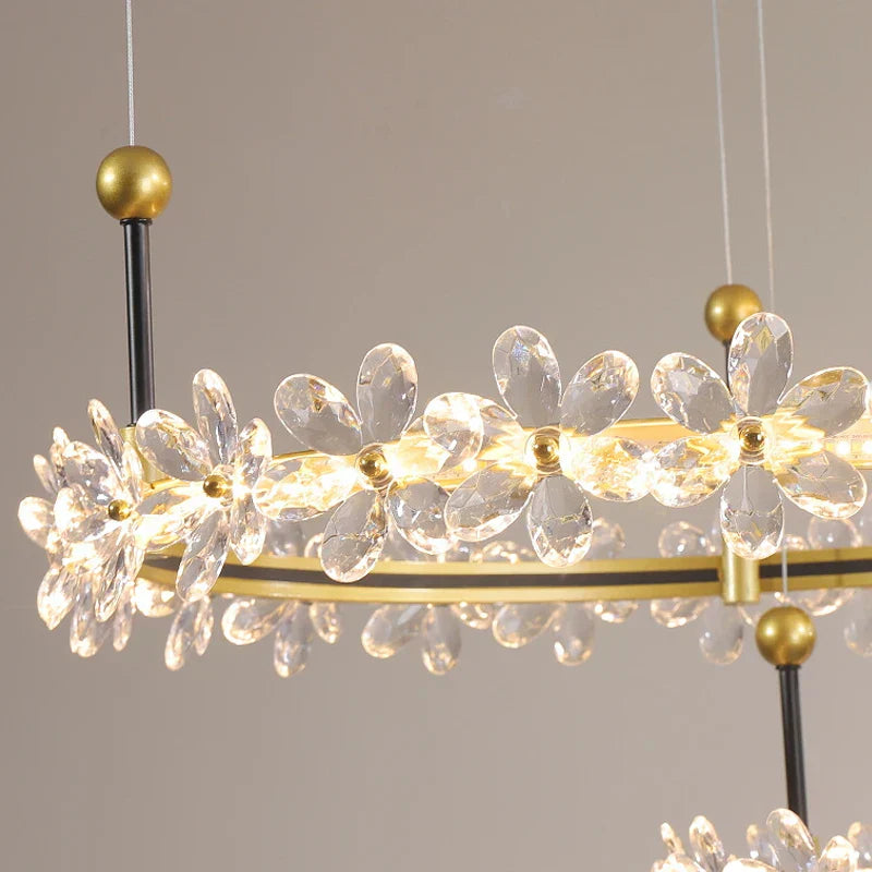 Gold Crystal Ring Chandelier Pendant Light, Luxury Modern Design for Home Décor