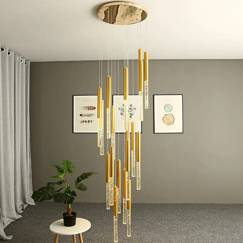 Crystal Gold Chandelier for Living Room Staircase Kitchen - Modern Nordic Design