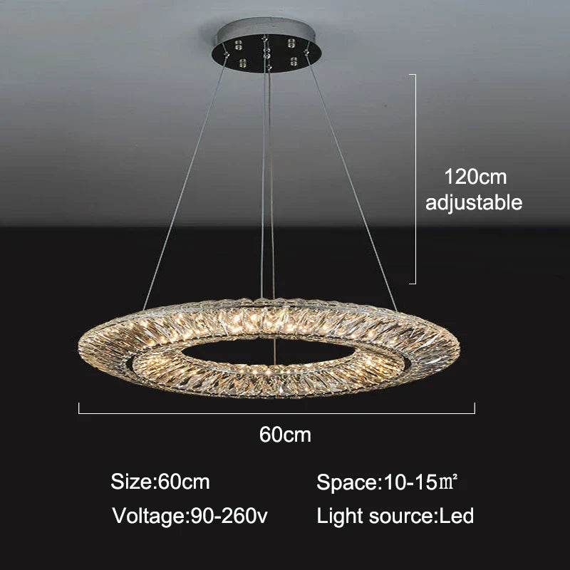 LED Crystal Chandelier: Elegant Light Luxury Golden Ceiling Art Ring for Living Room