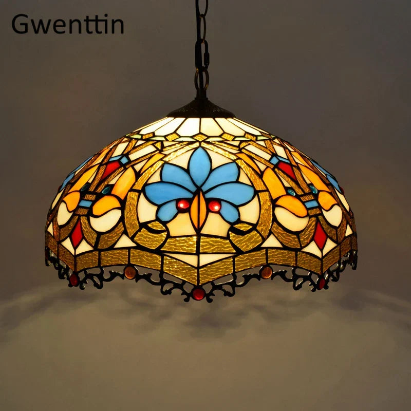 Stained Glass Pendant Lights: Baroque Style LED Kitchen Lighting Fixtures